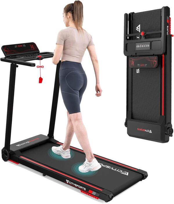 CITYSPORTS Elektrisches Laufband, klappbar, bis zu 12 km/h, mit LED-Display, App-Steuerung und 360° Tablet-Halter, kompakte Walking-Matte für Zuhause und Büro (Neuwertig)