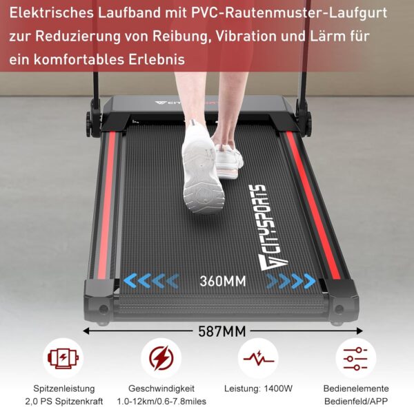CITYSPORTS Elektrisches Laufband, klappbar, bis zu 12 km/h, mit LED-Display, App-Steuerung und 360° Tablet-Halter, kompakte Walking-Matte für Zuhause und Büro (Neuwertig)