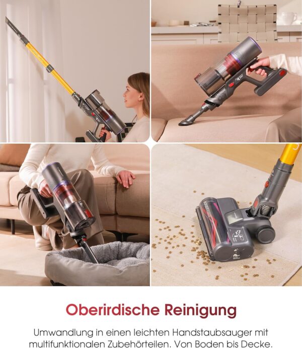 Grenintal HOME Akku-Staubsauger, 48000Pa/550W/65 Min. kabelloser Staubsauger mit Selbststehfunktion, 1,6L Akku-Staubsauger mit verhedderungsfreier Bürste, LED-Touchscreen, sehr leise für Hartböden (Neuwertig)