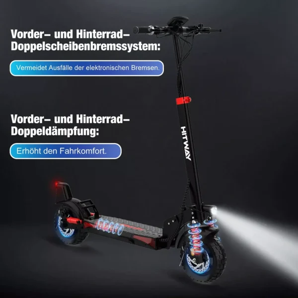 HITWAY H9 Straßenzugelassener ABE Elektroroller, 10 Zoll, 500W, 48V 15,6 Ah E-Scooter