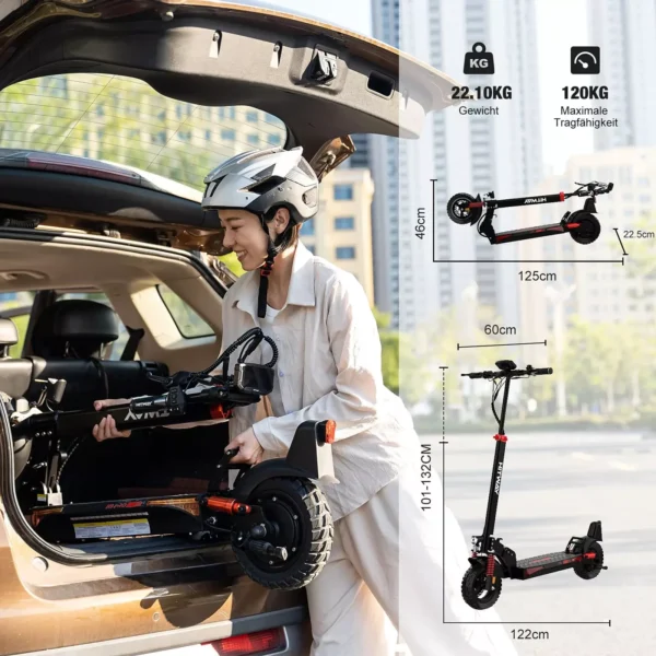 HITWAY H9 Straßenzugelassener ABE Elektroroller, 10 Zoll, 500W, 48V 15,6 Ah E-Scooter
