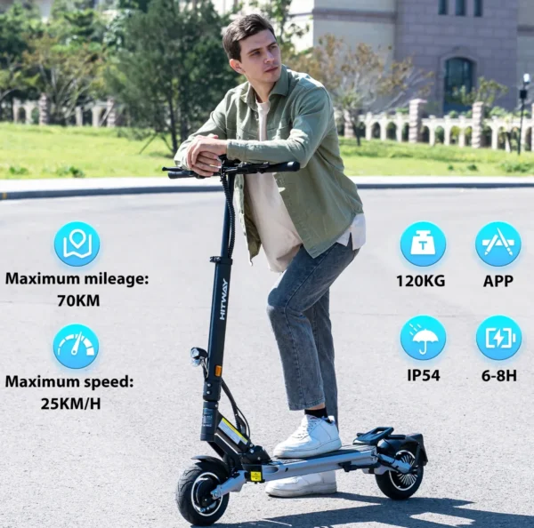 Hitway H6 E-Scooter 500W 48V 15,6Ah 70 km Reichweite 10" Luftreifen Faltbar